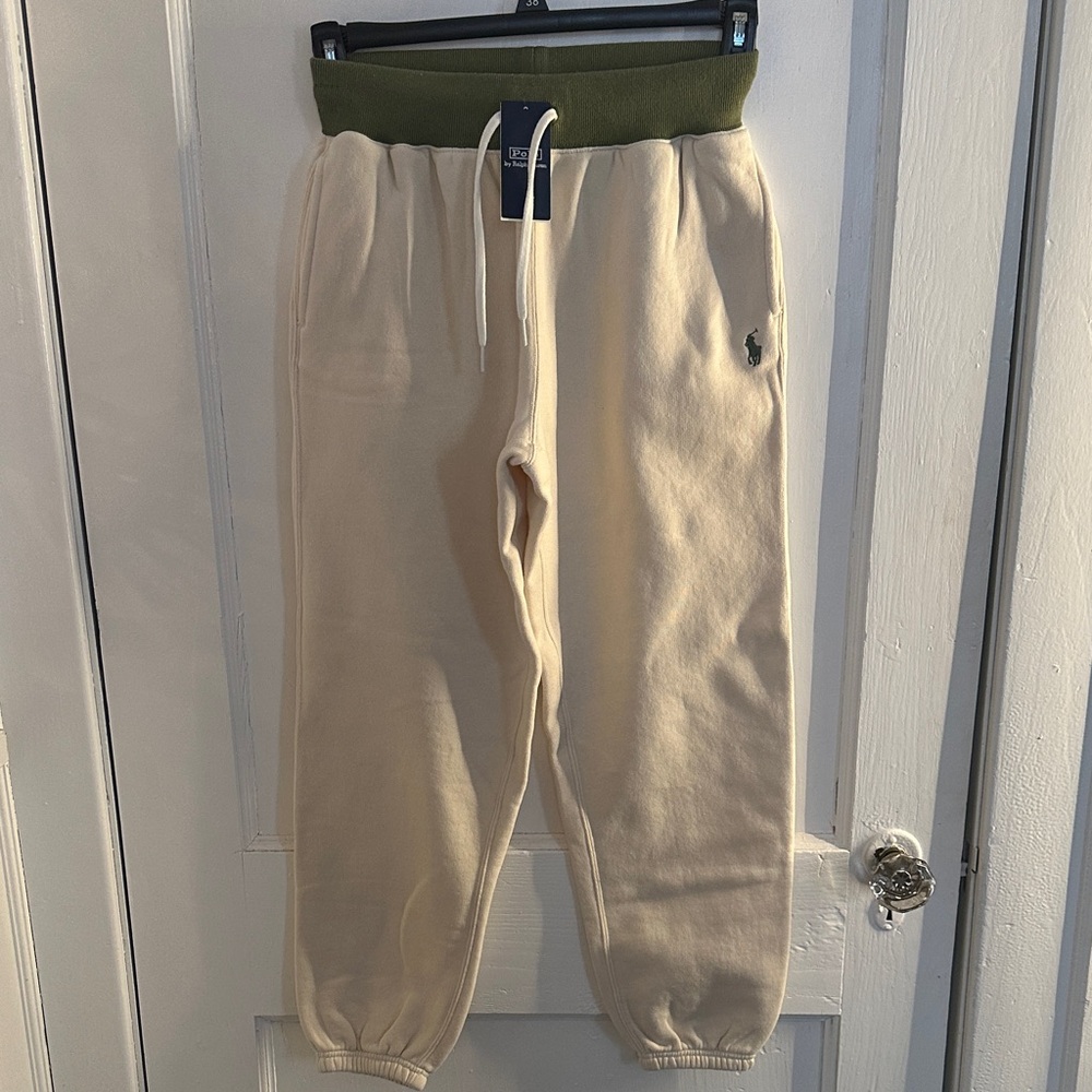 Polo by Ralph Lauren Cream Joggers with Olive Waistband